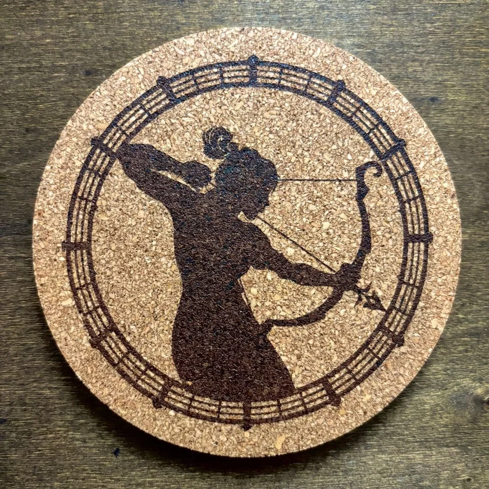 Sagittarius Artistic Zodiac Design Laser Engraved Cork Coaster